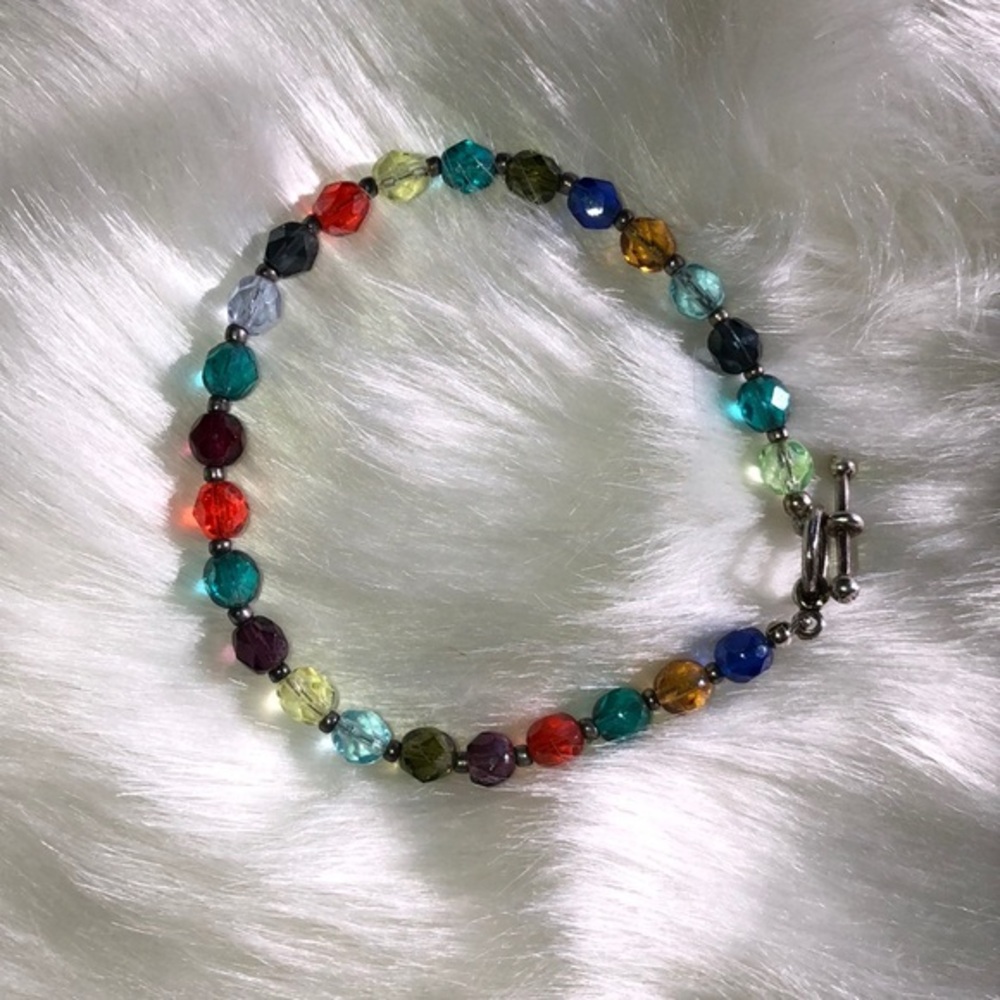 Glass bead multi colored bracelet  .925